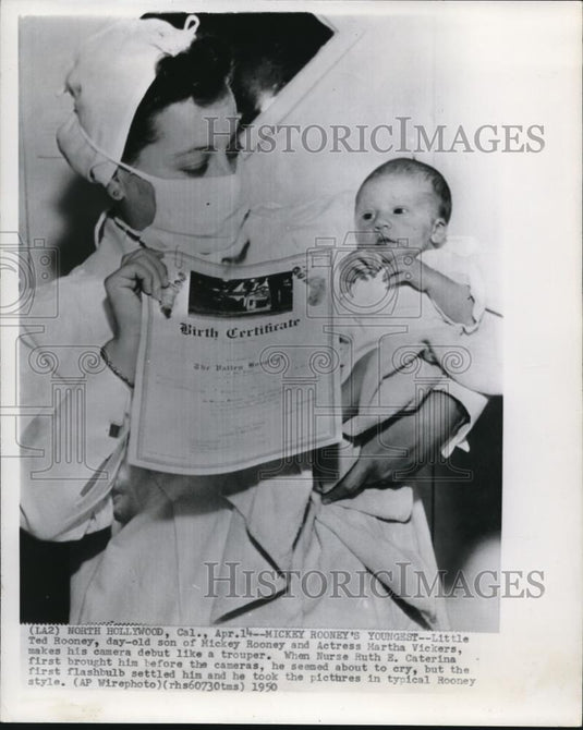 1950 Wire Photo Little Ted Rooney, son of Mickey Rooney with Martha Vickers - Historic Images