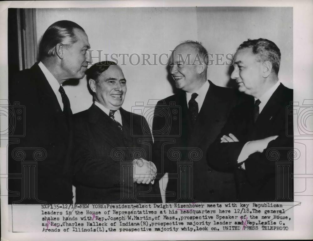 1952 Press Photo President Eisenhower, Rep Joseph Martin of MA, C Halleck of Ind - Historic Images