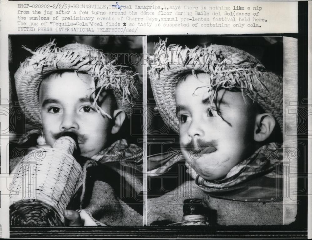 1959 Press Photo Joel Zamapripa age 4 at a pre Lenten festival in Brownsville TX - Historic Images