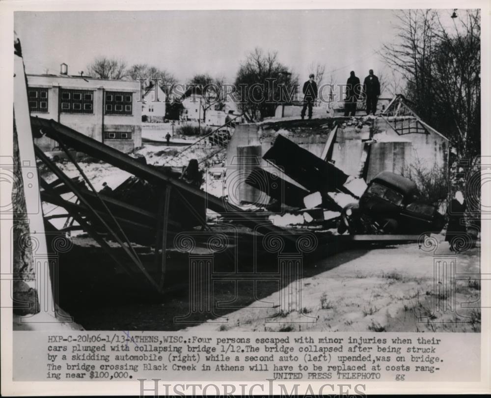 1954 Press Photo Bridge Collapse crossing Black creek in Athens - nee86479 - Historic Images