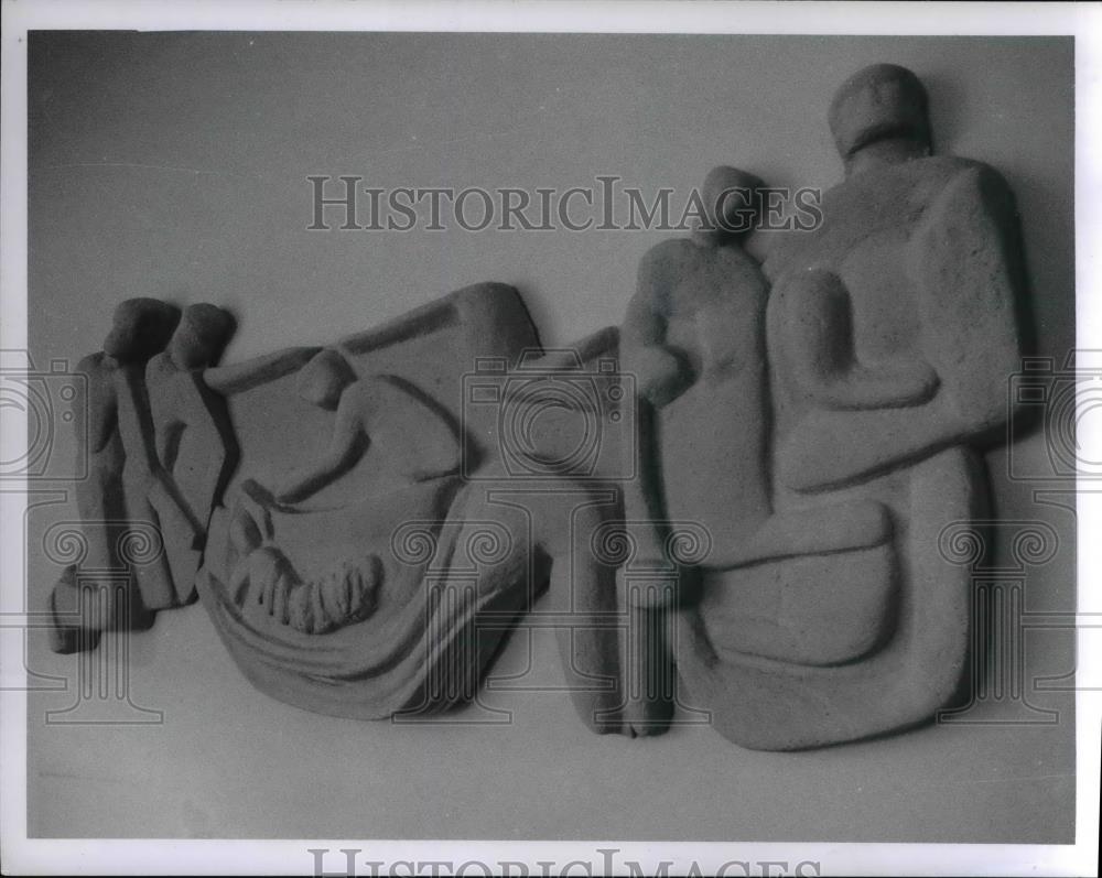 1968 Press Photo Formed cement mural in main lobby of Al Koran Mosque - Historic Images