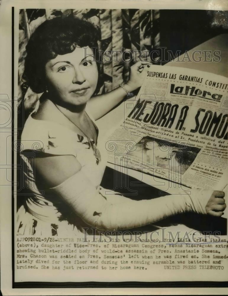 1956 Press Photo Mrs.Idgria Irias Chason daughter of Nicaraguan Congress, - Historic Images