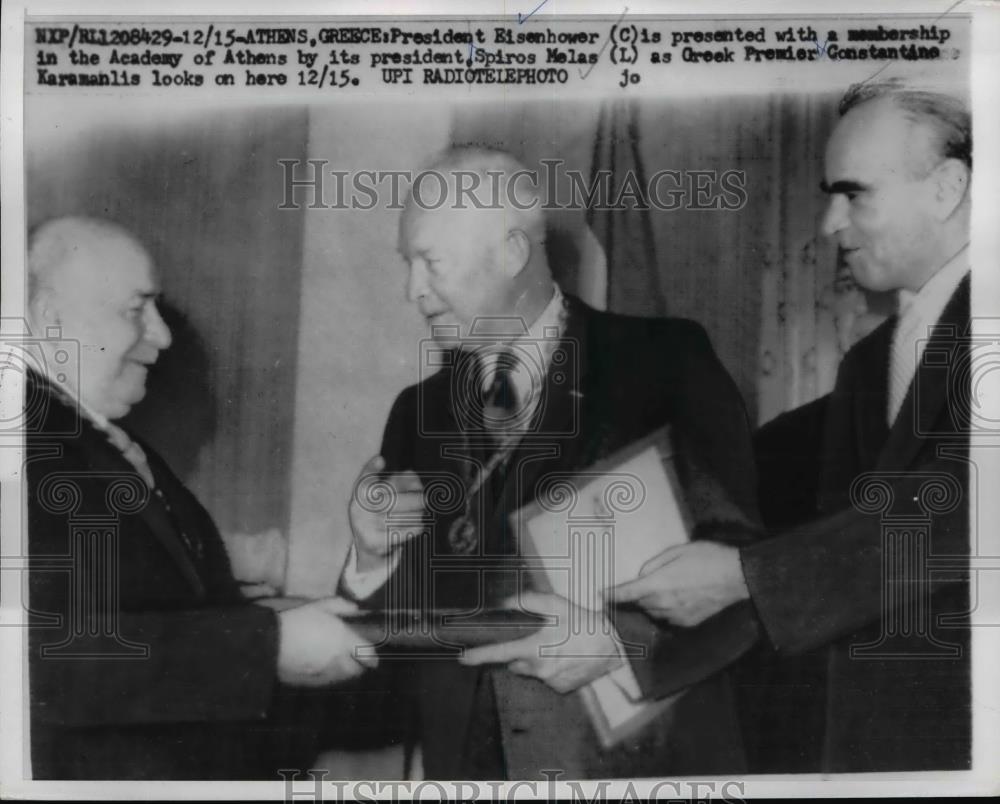 1959 Press Photo President Eisenhower,Spiros Malas &amp; Greek Premier C Karamanlis - Historic Images