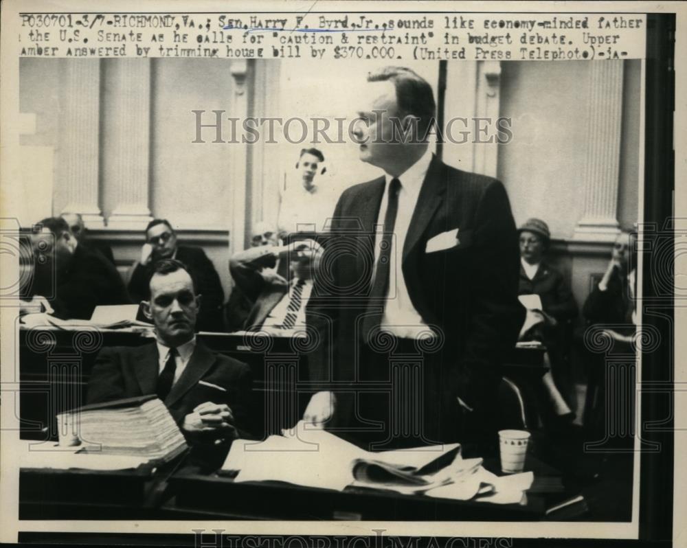 1958 Press Photo Sen. Harry F.Byrd Jr. during Budget Debate - nee87193 - Historic Images