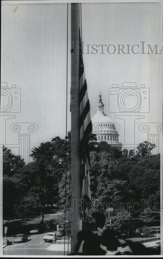 1968 Wire Photo The flag in half mast during the Senator Robert Kennedy funeral - Historic Images