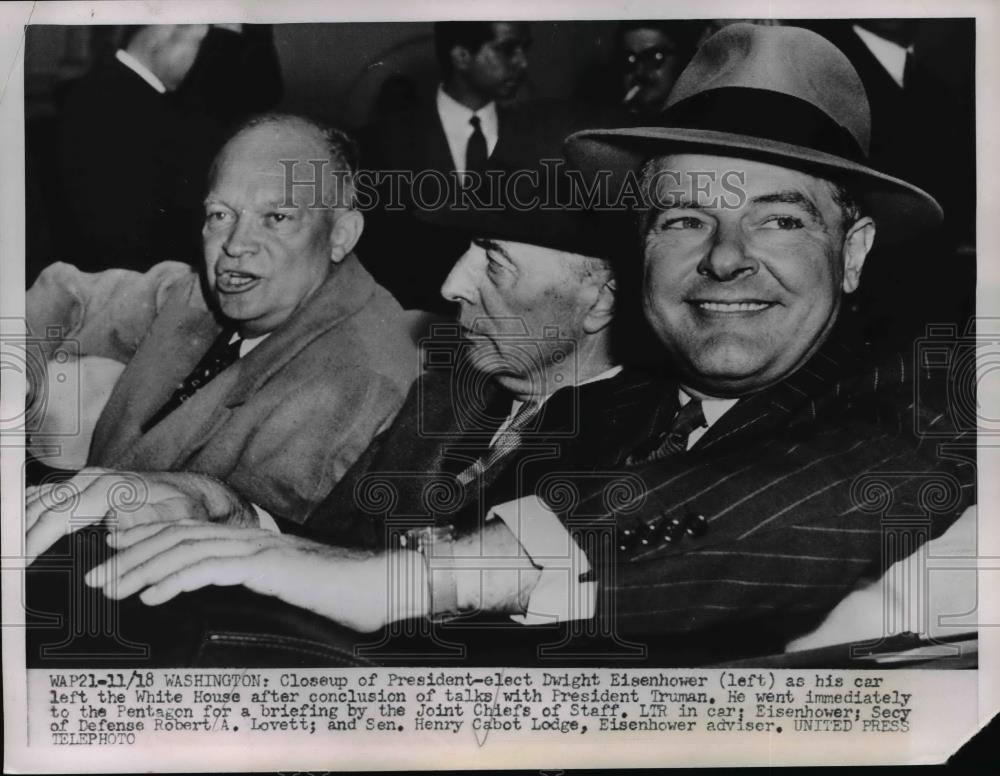 1952 Press Photo Pres. Eisenhower with Robert A Lovett,Sen Henry Cabot Lodge - Historic Images