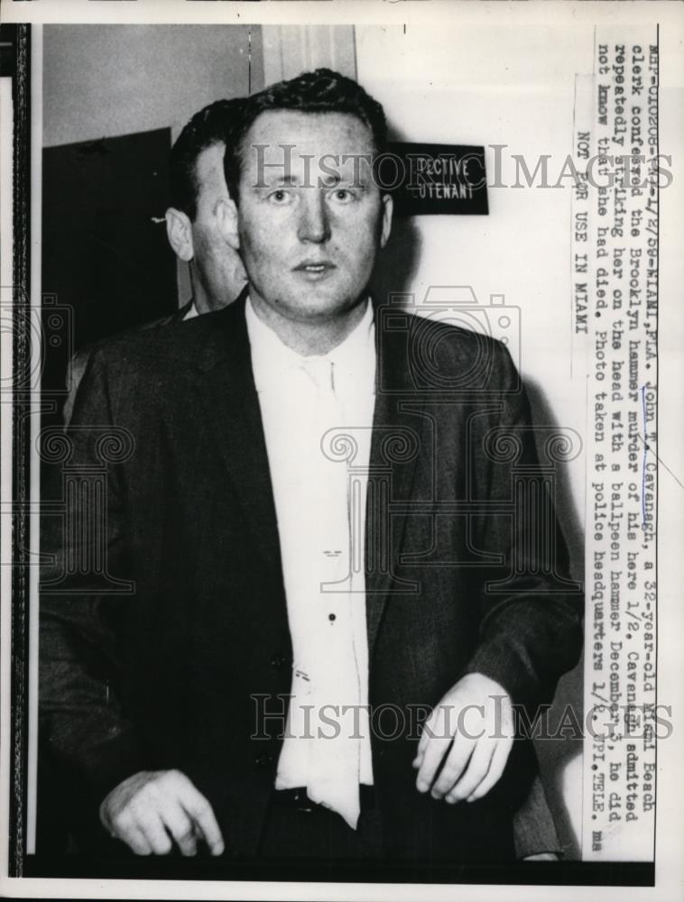 1959 Press Photo John t Cavanaugh confessed to Brooklyn murder in Miami - Historic Images