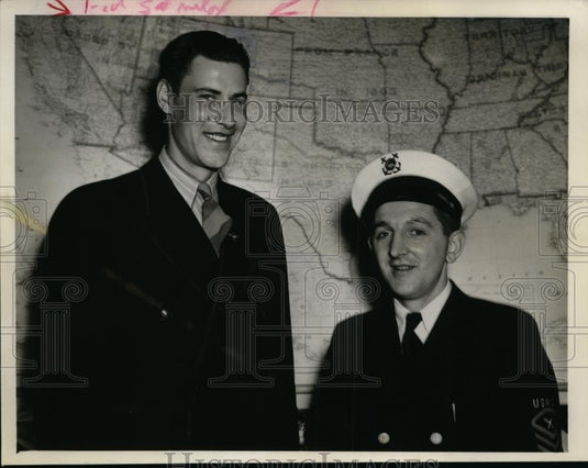1942 Press Photo Earl E Byers on left & a man in a military uniform - nee87003 - Historic Images