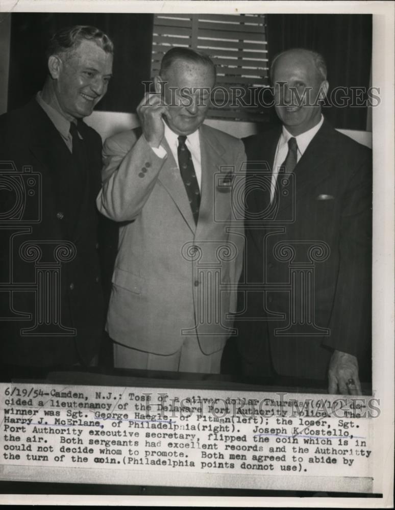 1954 Press Photo Delaware Port Authority police, Sgt G Haegle, Sgt H McErlane - Historic Images