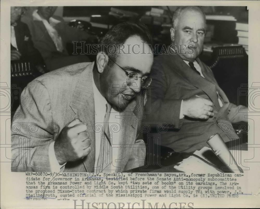 1954 Press Photo J.W.Specks testified before Senate Anti-Monopoly Subcommittee - Historic Images