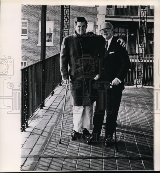 1964 Wire Photo Sen.Edward M.Kennedy Takes a Stroll with His Father in Boston - Historic Images