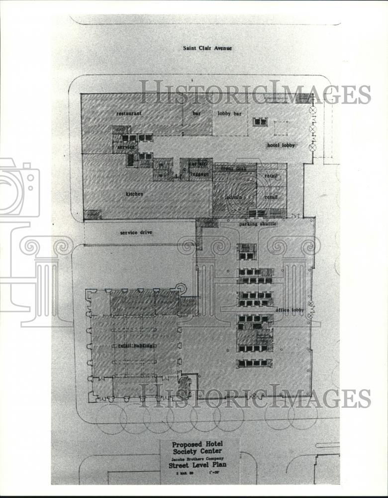 1988 Press Photo Floor plan of the Society CTR Hotel to be built on the square - Historic Images