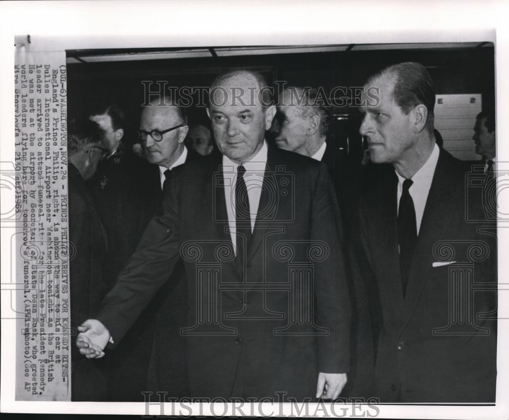 1963 Wire Photo Prince Phillip Arrives to Attend Funeral Rites for Pres.Kennedy - Historic Images