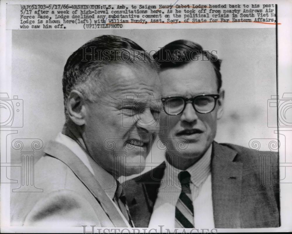 1966 Press Photo Henry Cabot Lodge, US Amb to Saigon with William Bundy, - Historic Images