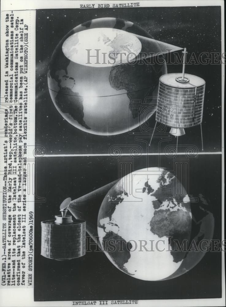 1969 Wire Photo The Intelsat III series a larger and more flexible satellite - Historic Images