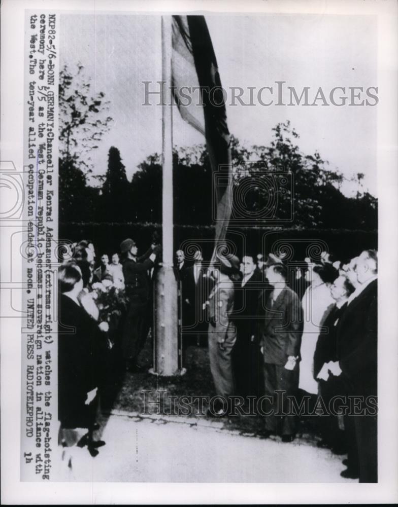 1955 Press Photo Chancellor Konrad Adenauer, Germany in Bonn as occupation ends - Historic Images