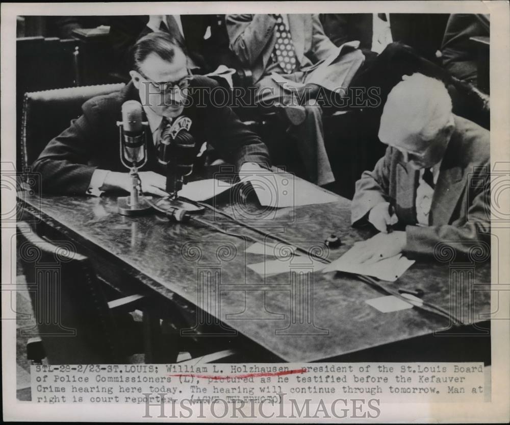 1951 Press Photo William L.Holzhausen testified at Kefauver Crime Hearing - Historic Images