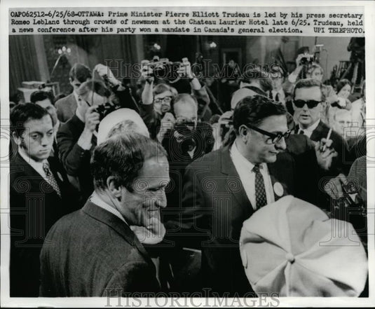 1968 Press Photo Canadian Prime Minister Pierre Trudeau & Romeo Lebland - Historic Images