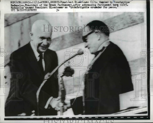 1959 Press Photo President Eisenhower & Greek President Constantine Rodepolos - Historic Images