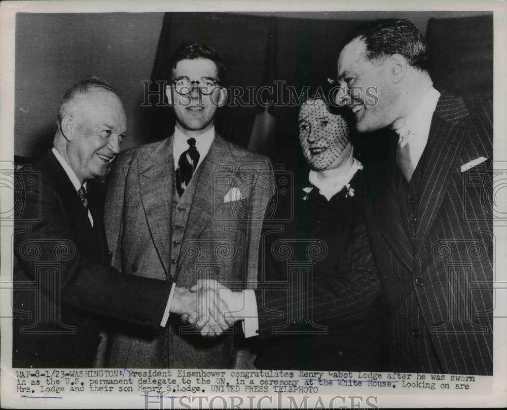 1953 Press Photo President Eisenhower, Amb Henry Cabot Lodge &amp; family - Historic Images