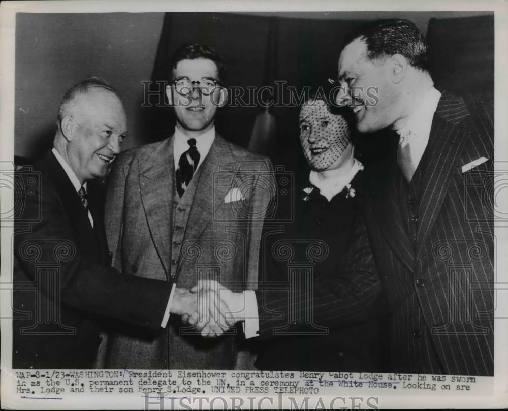 1953 Press Photo President Eisenhower, Amb Henry Cabot Lodge & family - Historic Images