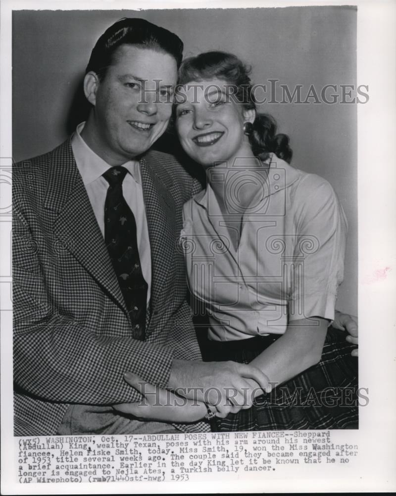 1953 Wire Photo Sheppard Abdullah King with new fiancee Helen Fiske Smith - Historic Images