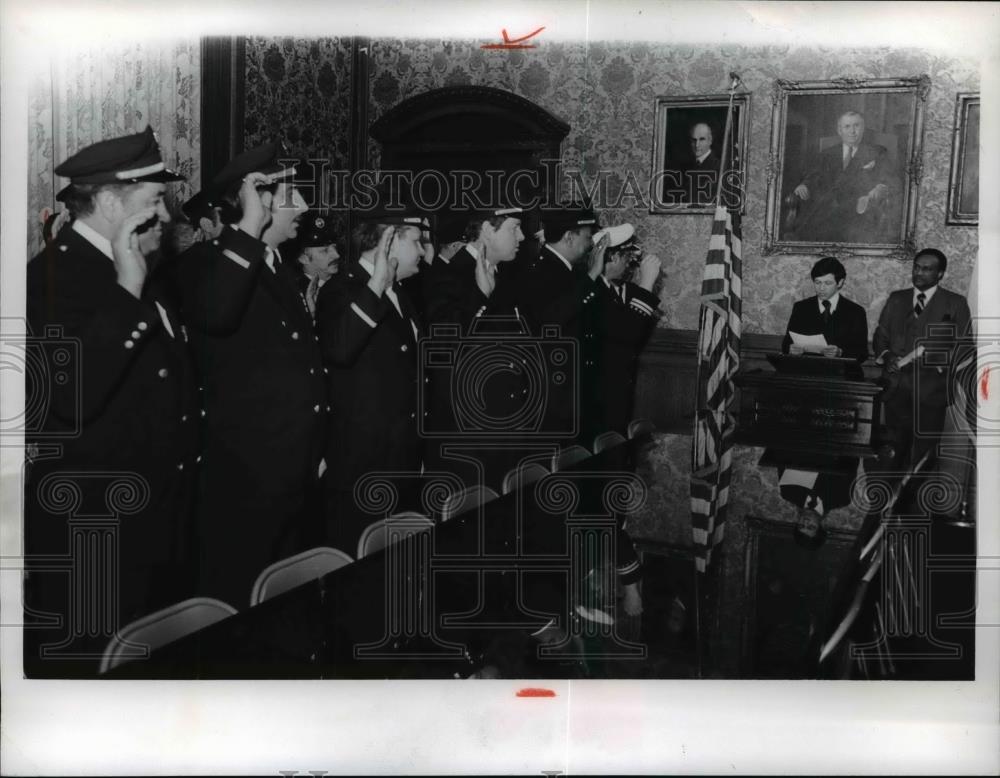 1958 Press Photo Cleveland Ohio firemen as they are awarded promotions - Historic Images