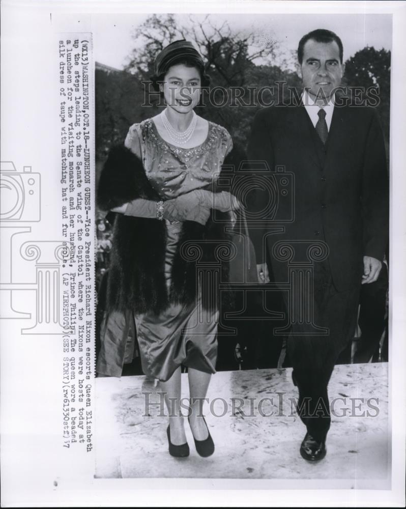 1951 Wire Photo Vice President Richard Nixon with Queen Elizabeth - cvw08692 - Historic Images