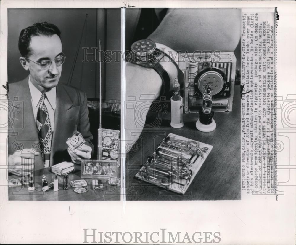 1949 Wire Photo Dr. Brunetti with his electroniccircuit min. achievements - Historic Images