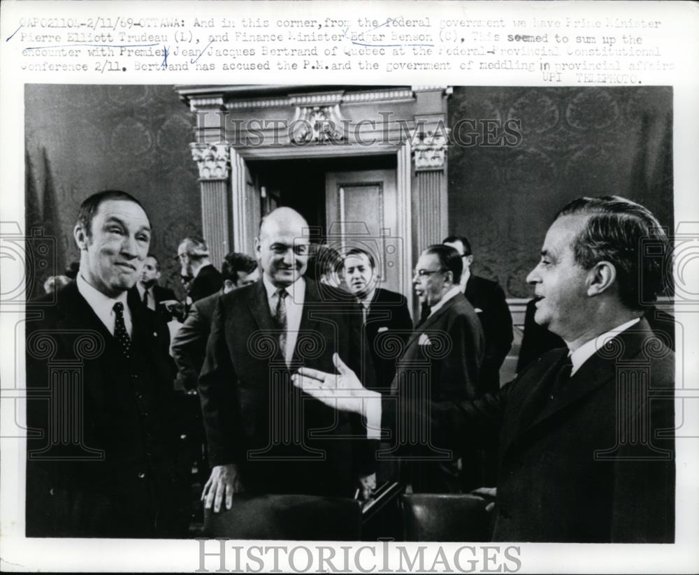 1969 Press Photo Canada Prime Minister Pierre Tredeau,Edgar Benson,JJ Bertrand - Historic Images