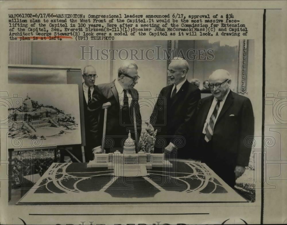 1966 Press Photo Sen.Everett Dirksen, John McCormack, Arch. George Stewart. - Historic Images