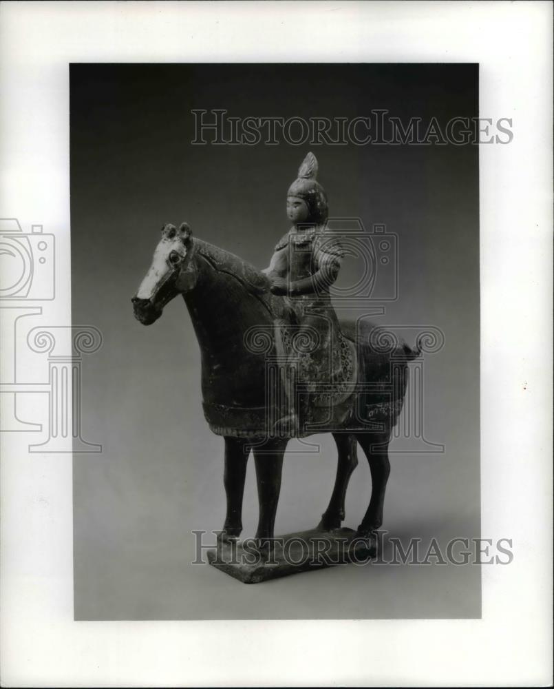 1988 Press Photo Equestrian Figure, painted and gilded earthenware - cva90793 - Historic Images