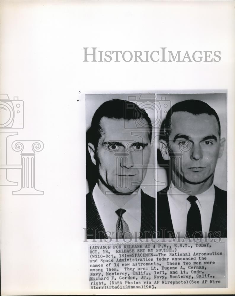 1963 Wire Photo Lt Eugene A. Cernan & Lt Cmdr Richard F. Gordon Jr NASA astrona - Historic Images
