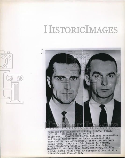 1963 Wire Photo Lt Eugene A. Cernan & Lt Cmdr Richard F. Gordon Jr NASA astrona - Historic Images