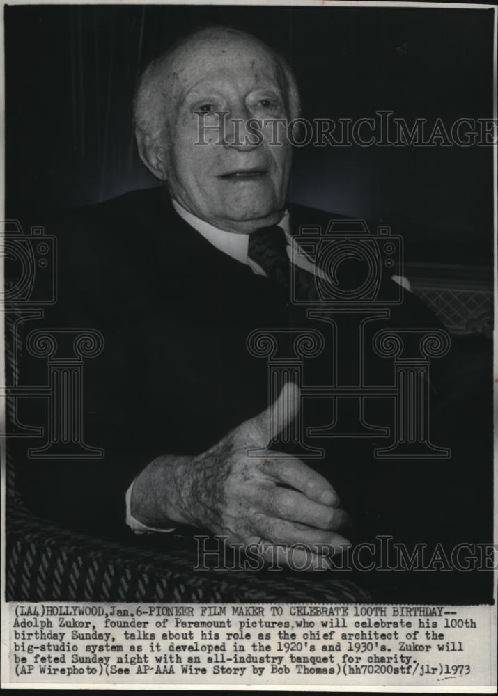 1973 Wire Photo Adolph Zukor founder of Paramount Pictures. - cvw07220 - Historic Images