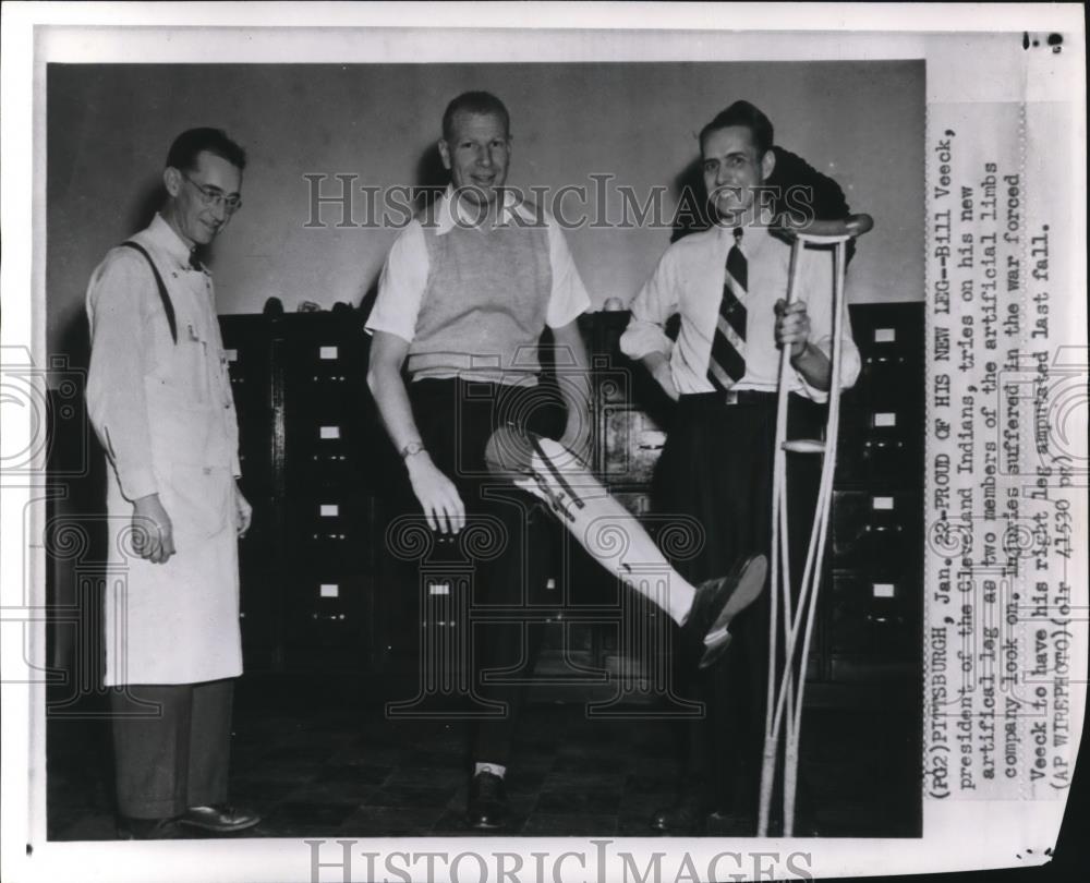 1947 Wire Photo Bill Veeck Tries on His New Artificial Leg - cvw07452 - Historic Images