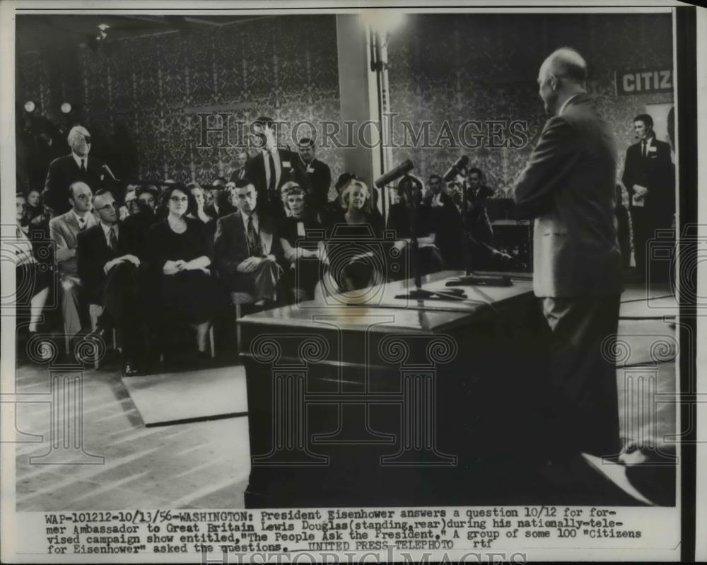 1956 Press Photo President Eisenhower, English Ambassador Lewis Douglas - Historic Images