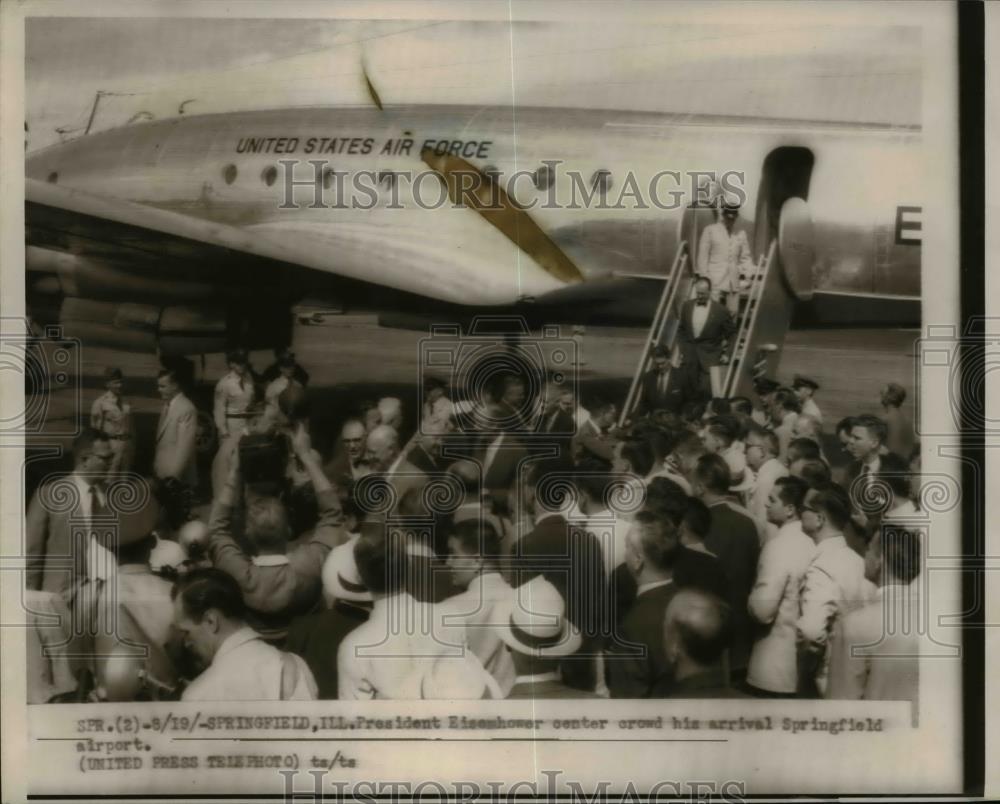 1954 Press Photo President Eisenhower arrives at Springfield Illinois - Historic Images