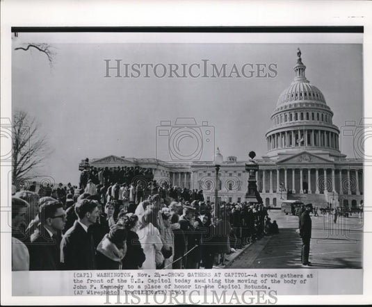 1963 Wire Photo Crowds at Capitol waiting to Kennedy's casket move to Capitol - Historic Images