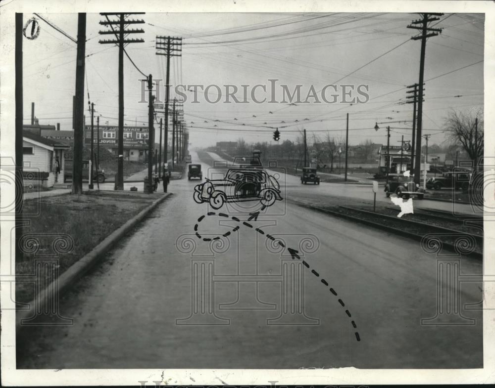 1934 Press Photo Scene of fatal accident at Brookpark rd - cva96635 - Historic Images