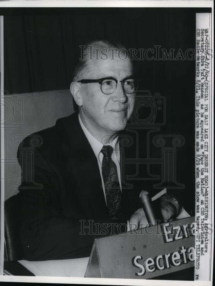 1960 Press Photo Ezra Taft Benson U.S Agricultural Sec at Face the Nation on CBS - Historic Images