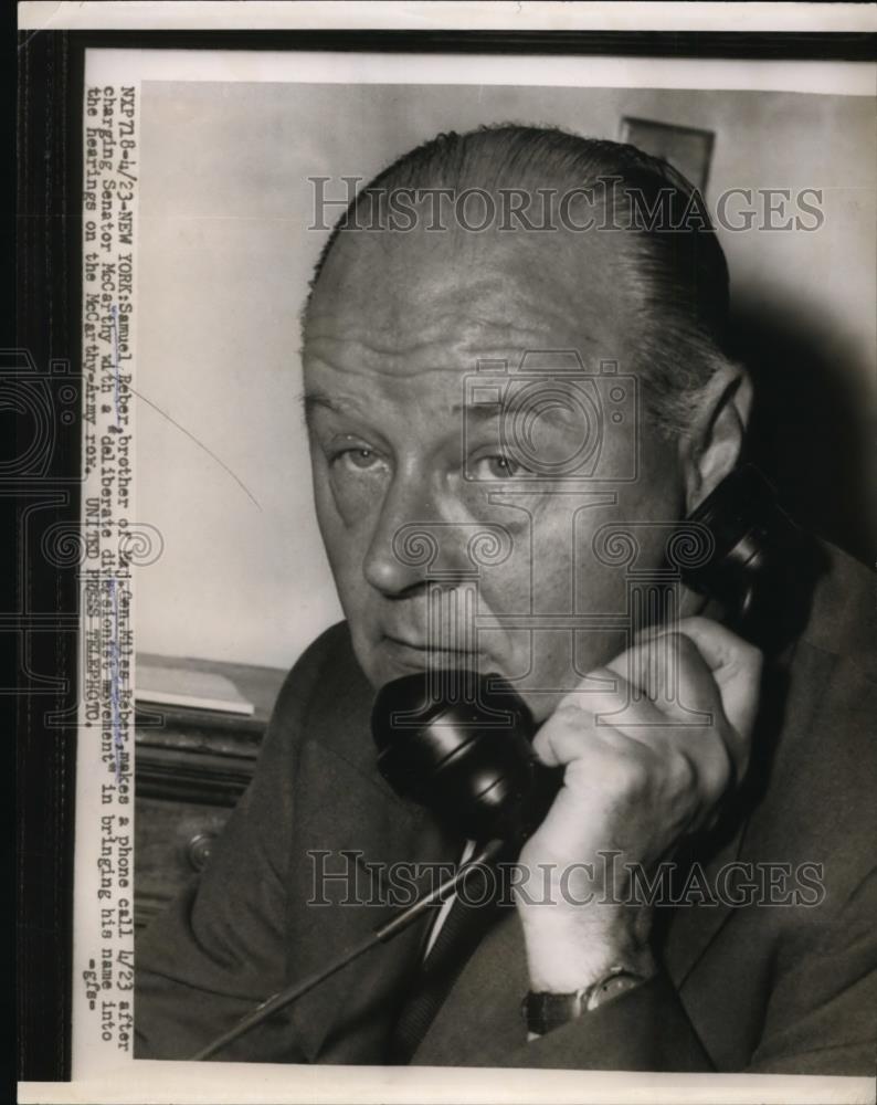 1954 Press Photo Samuel Reber brother of Maj Gen Miles Reber makes a phone call - Historic Images