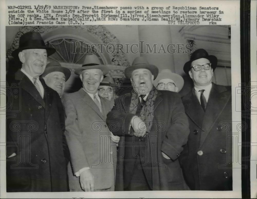 1959 Press Photo President Eisenhower, Senators E Dirksen, A Wiley,T Kuchel - Historic Images