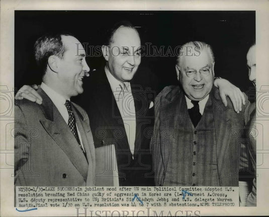 1951 Press Photo US Ernest Gross & Warren Austin, UK's Sir Gladwyn Jebb at UN - Historic Images
