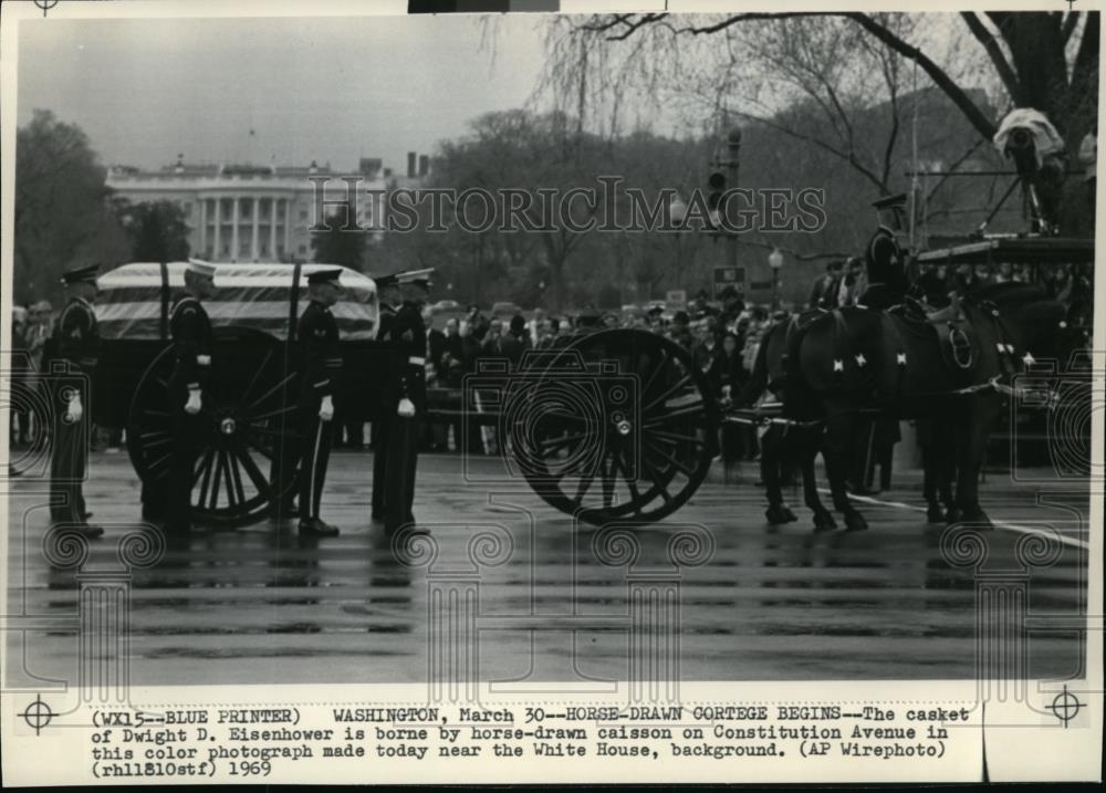 1969 Wire Photo Horse drawn caisson of casket of Eisenhower in Constitution Ave - Historic Images