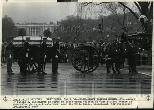 1969 Wire Photo Horse drawn caisson of casket of Eisenhower in Constitution Ave - Historic Images