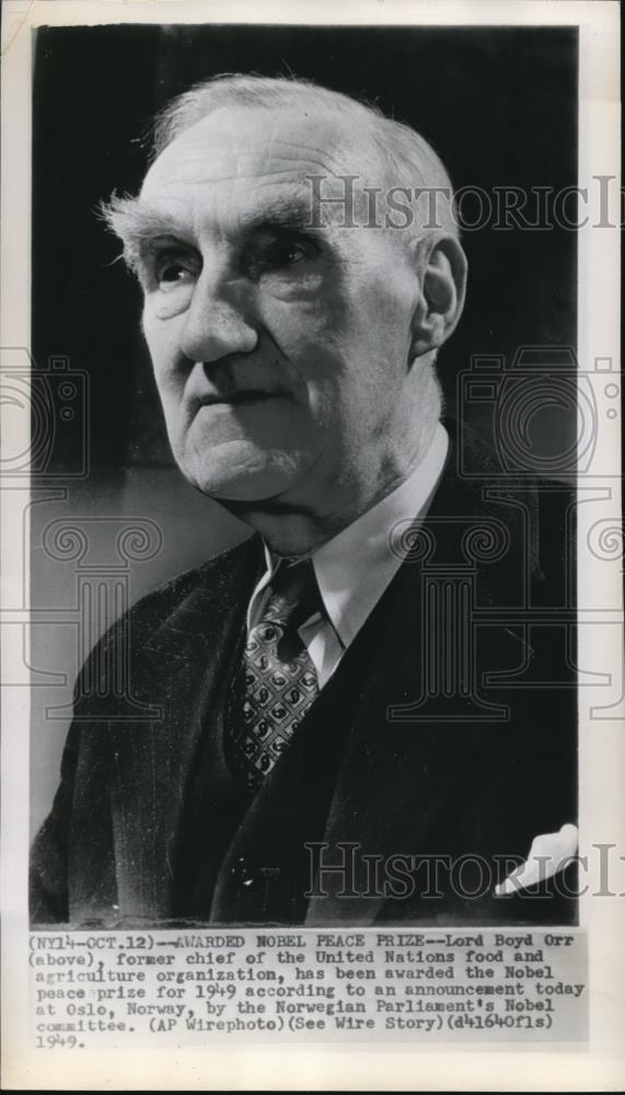 1949 Wire Photo Lord Boyd Orr Awarded the Nobel Peace Prize for 1949 - Historic Images