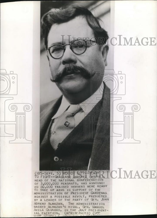 1940 Wire Photo Graciano Sanchez Announced Trained Members Ready to Take   Arms - Historic Images