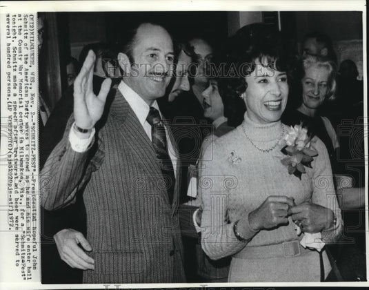 1972 Wire Photo Mr. & Mrs. Schmitz at County War Memorial center - cvw06034 - Historic Images