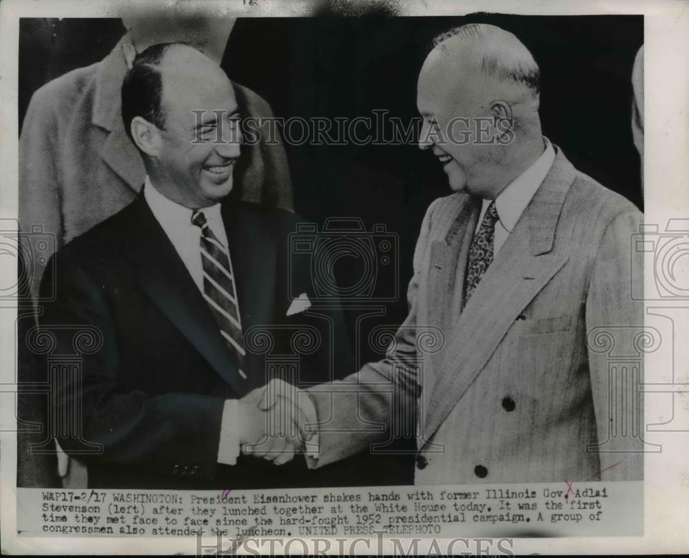 1953 Press Photo President Dwight Eisenhower & ex Ill Governor Adlai Stevenson - Historic Images